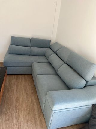 Sofá modular azul/cinza em tecido