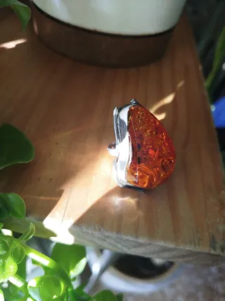 Anillo Plata y Ámbar Naranja