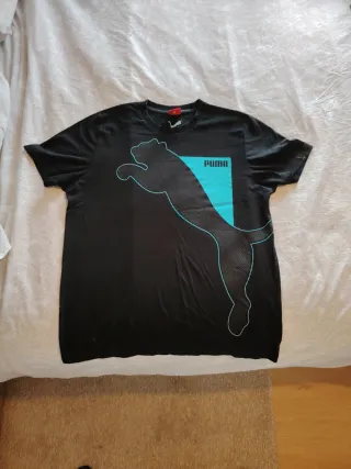 Camiseta Puma Negra y Turquesa