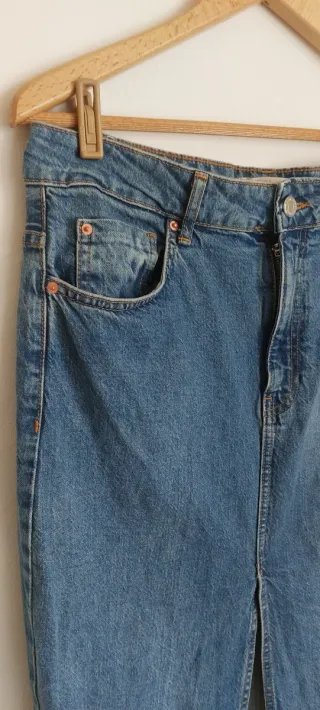 Falda tejana larga con abertura delantera