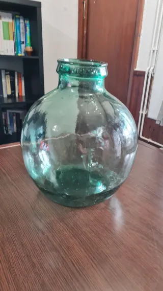 Garrafa vidrio verde soplado boca ancha