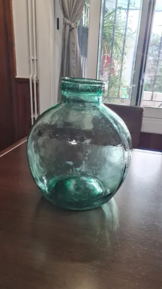 Garrafa vidrio verde soplado boca ancha