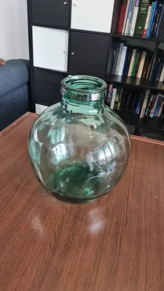 Garrafa vidrio verde soplado boca ancha