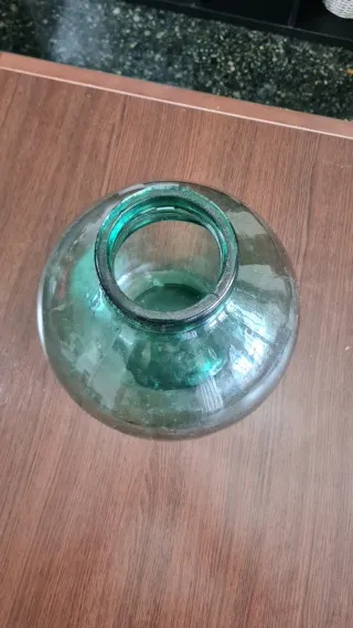 Garrafa vidrio verde soplado boca ancha