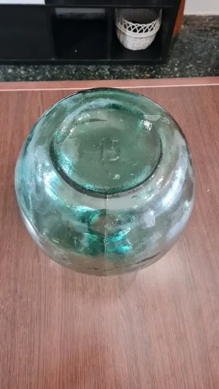 Garrafa vidrio verde soplado boca ancha