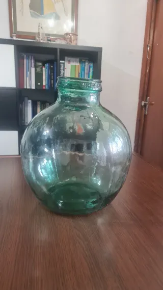 Garrafa vidrio verde soplado boca ancha