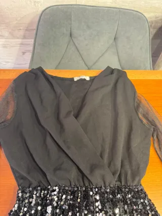 Vestido fiesta lentejuelas negro manga tul