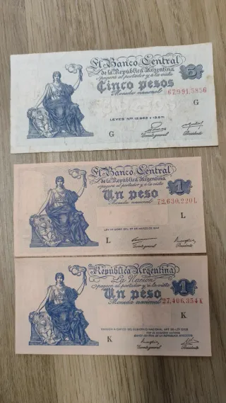 3 Banconote Pesos Argentini 1947
