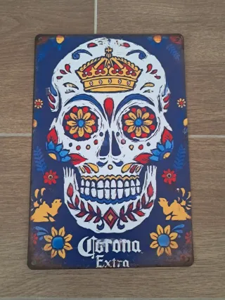 Placa Metal Corona Extra Calavera Mexicana