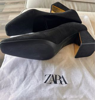 Zapatos Zara Ante Negro Tacón Bloque