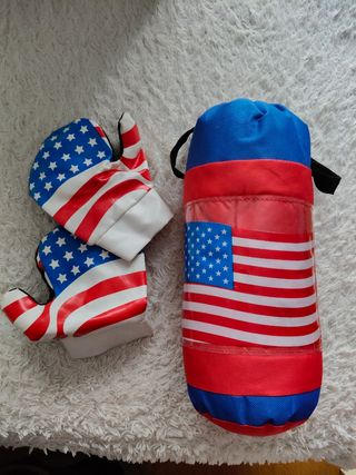 Saco y guantes boxeo infantil bandera USA