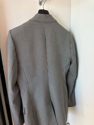 Blazer Zara Cuadros Elegante Gris Blanco