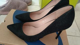 Scarpe tacco nere glitterate eleganti