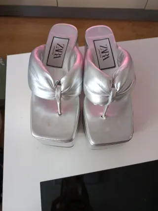 Sandalias Zara Plataforma Plata