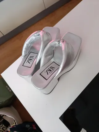 Sandalias Zara Plataforma Plata
