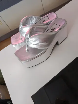 Sandalias Zara Plataforma Plata