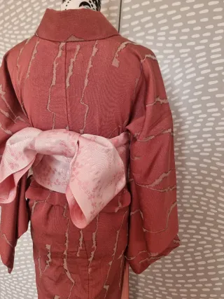 Kimono Komon Rosa Antiguo Lamé