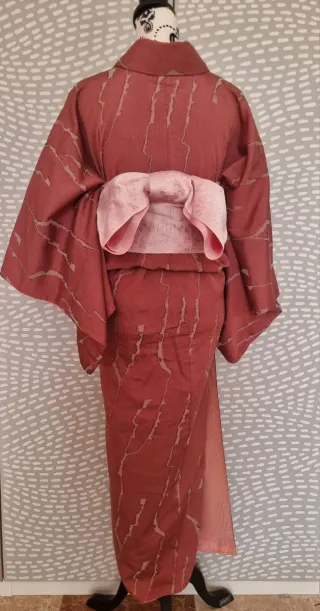 Kimono Komon Rosa Antiguo Lamé
