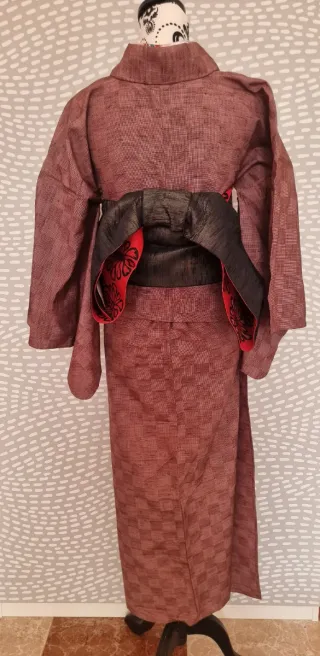 Kimono Komon Damero Granate Claro