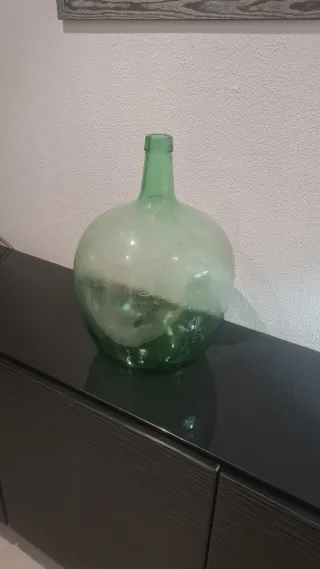 Damajuana vidrio verde soplado vintage