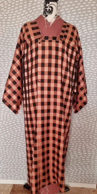 Kimono damero coral y negro talla única