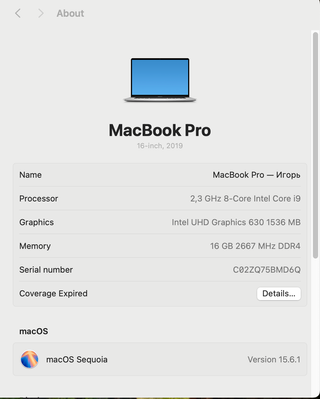 MacBook Pro 16” (2019) i9 / 16GB RAM / 1TB SSD