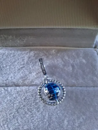 Charm Pandora Globo Girevole Blu Argento