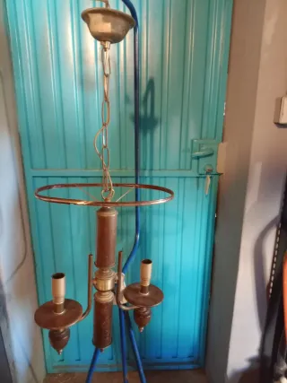 Candeeiro de teto antigo madeira e metal