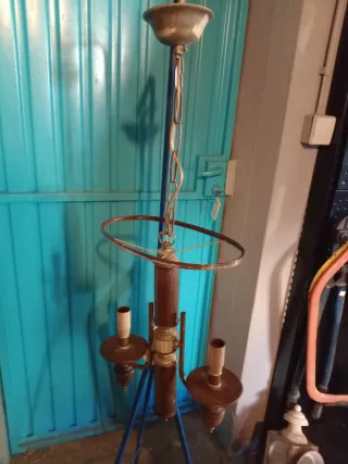 Candeeiro de teto antigo madeira e metal