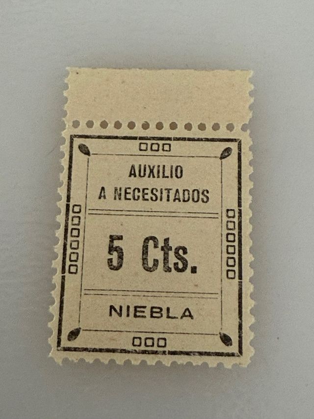 Sello Auxilio Social Niebla 5 Cts. Rara
