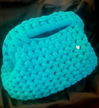 Borsa artigianale uncinetto teal