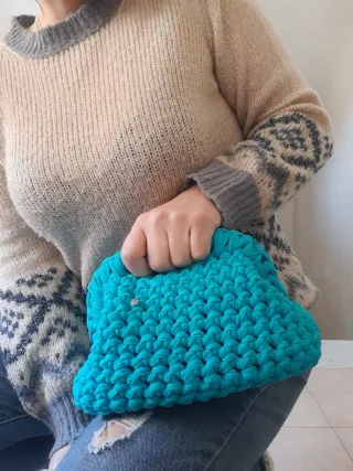 Borsa artigianale uncinetto teal