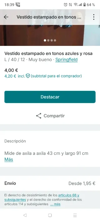 Vestido estampado azul y rosa