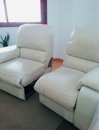 Sofá Relax + Butaca Piel Beige