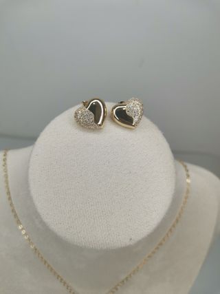 Collana cuore oro con strass e orecchini