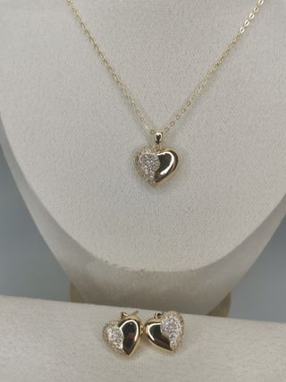 Collana cuore oro con strass e orecchini