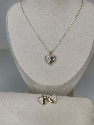 Collana cuore oro con strass e orecchini