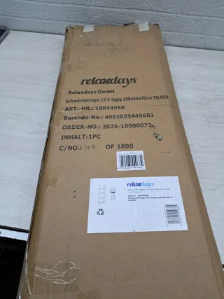 Estantería Carga Pesada Relaxdays 180x60x30 cm