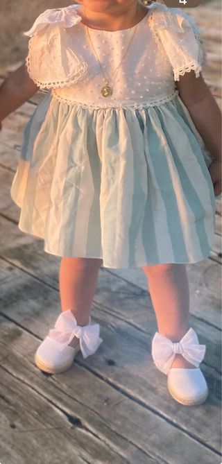 Vestidos Ceremonia niña verde agua y blanco