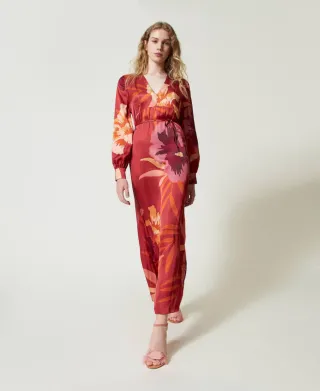 Abito lungo floreale rosso