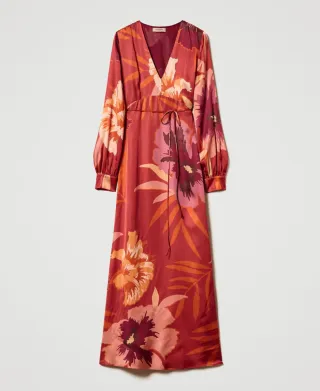 Abito lungo floreale rosso