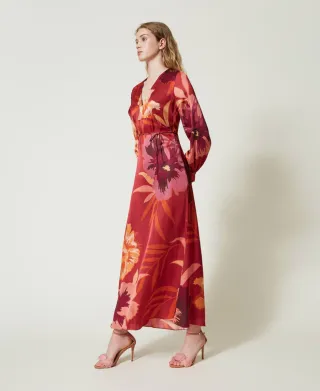 Abito lungo floreale rosso