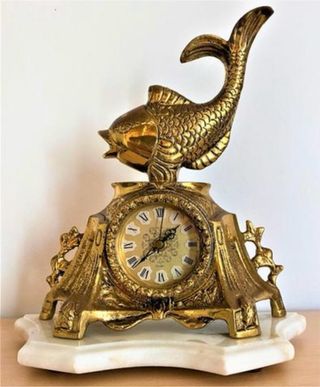 Reloj de sobremesa vintage bronce pez
