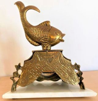 Reloj de sobremesa vintage bronce pez