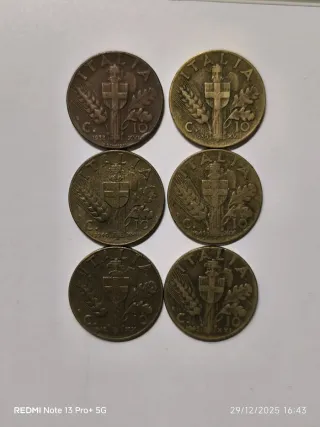 Lotto 6 monete Italia Vittorio Emanuele III