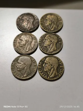 Lotto 6 monete Italia Vittorio Emanuele III