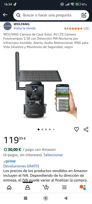 Cámara de Caza Solar WOLFANG 4G LTE fototrampeo