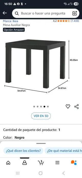 Mesa auxiliar negra de madera 55x45