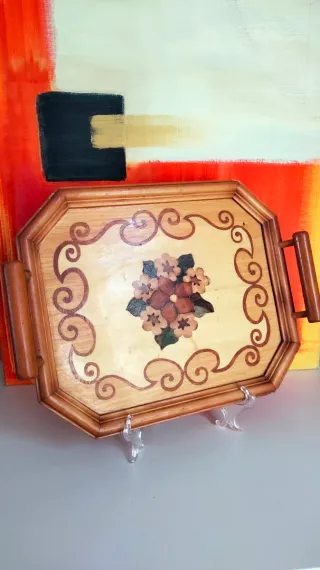 Vassoio in legno Intarsio vintage