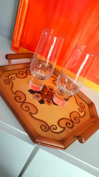 Vassoio in legno Intarsio vintage